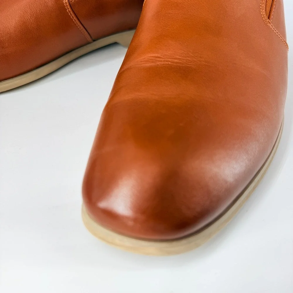 Ferro Aldo Cole Mens Leather Loafers Size 9 Cognac Slip On Dress Shoes
